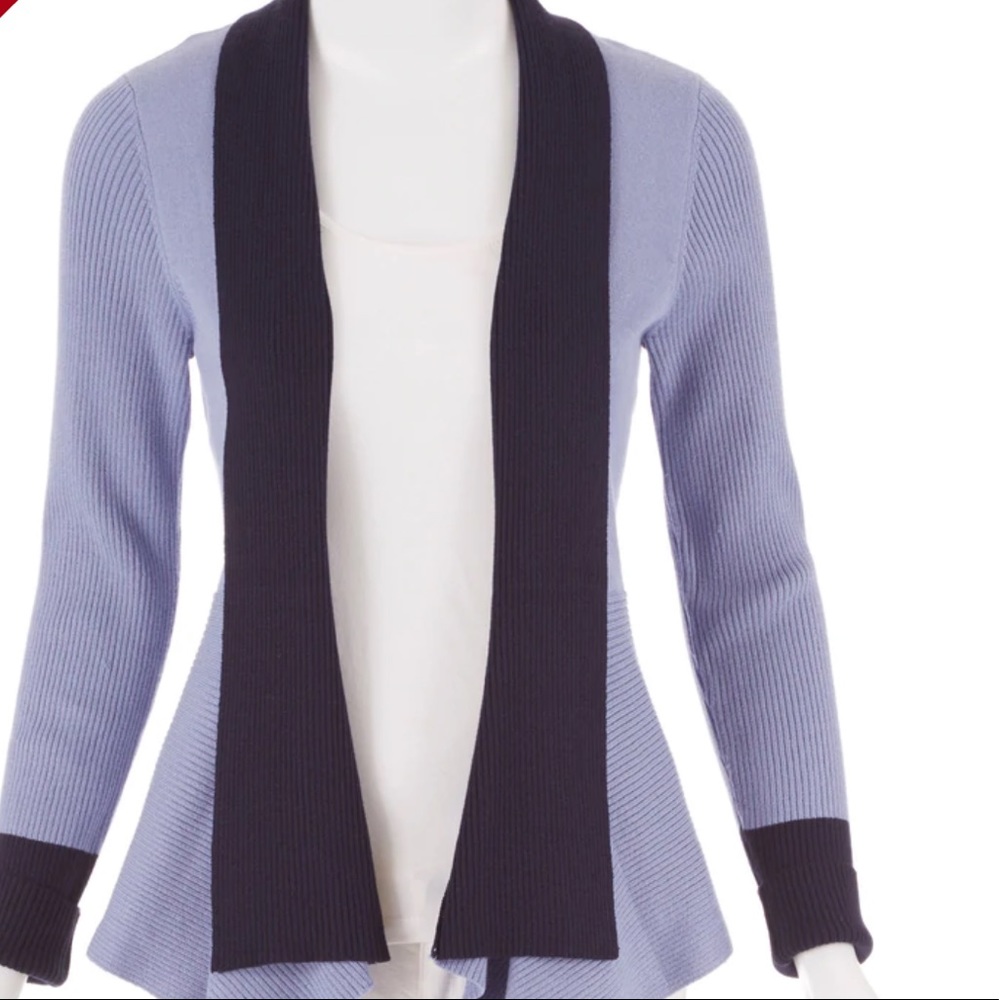 2 Ribbed Colorblock Open Front Cardigans - Picture 2 of 2